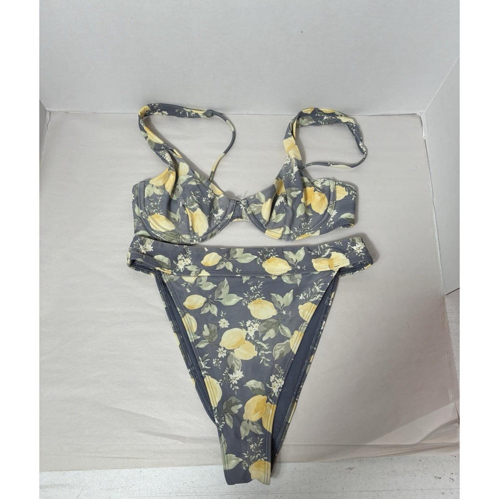 Abercrombie & Fitch Gray Floral Bikini with Yellow Lemon Print - Picture 4 of 7
